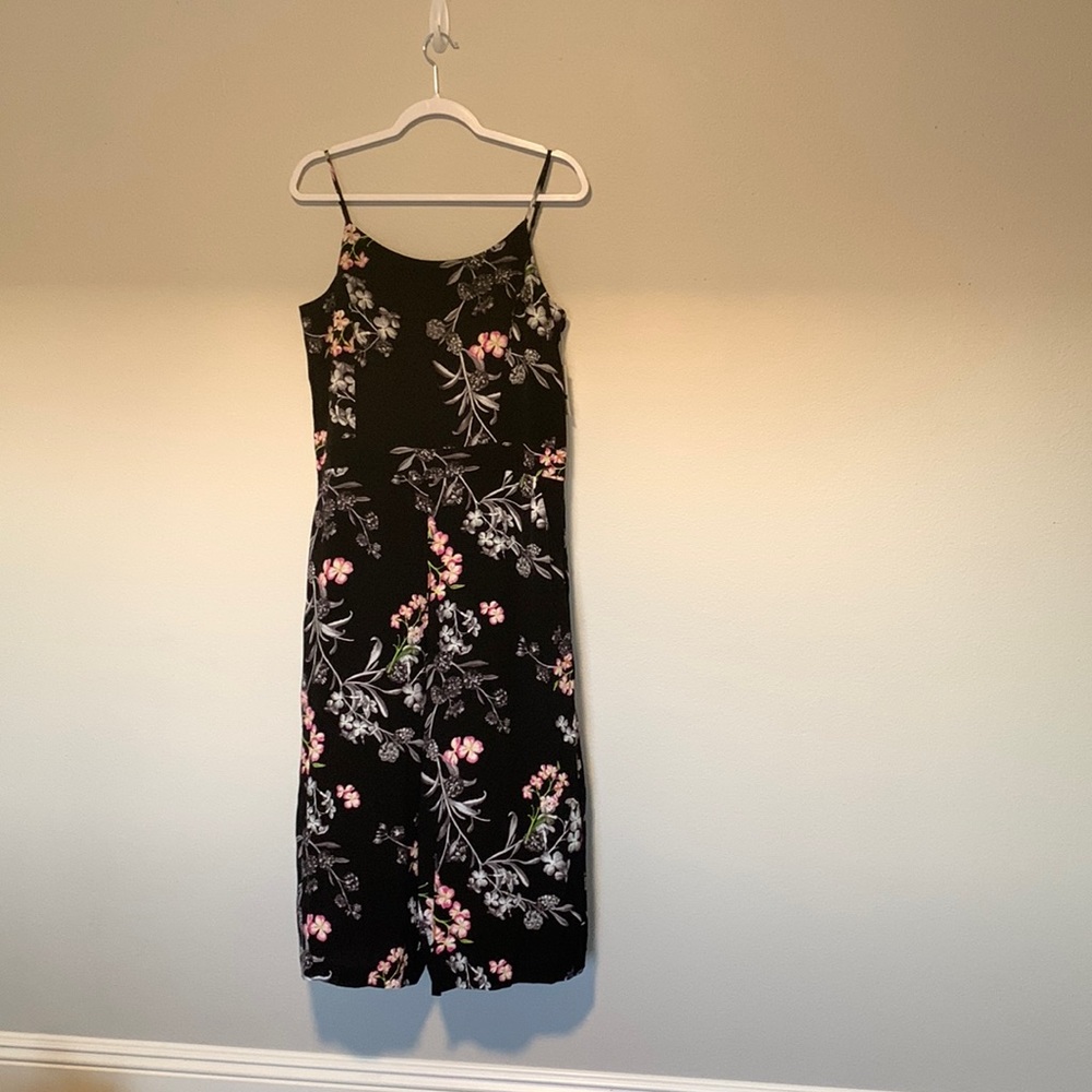 spaghetti strap wide leg black floral one piece from 1.state